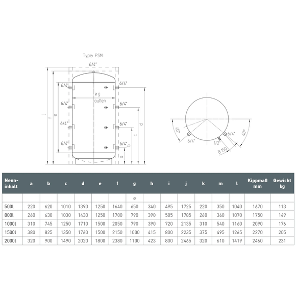 Premium Pufferspeicher PSM 2000 L (Muffe), ohne Isolierung