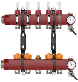 FLOORTEC Verteiler 10Heizkreise 0-300l/h Anschluss 3/4" Eurokonus 603mm