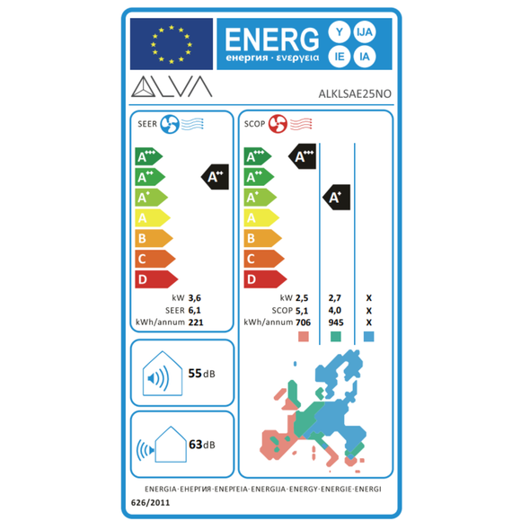 Nova Klima Single-Split Set 2,5 kW | Wandgerät & Außeneinheit | 1 x Fernbedinung